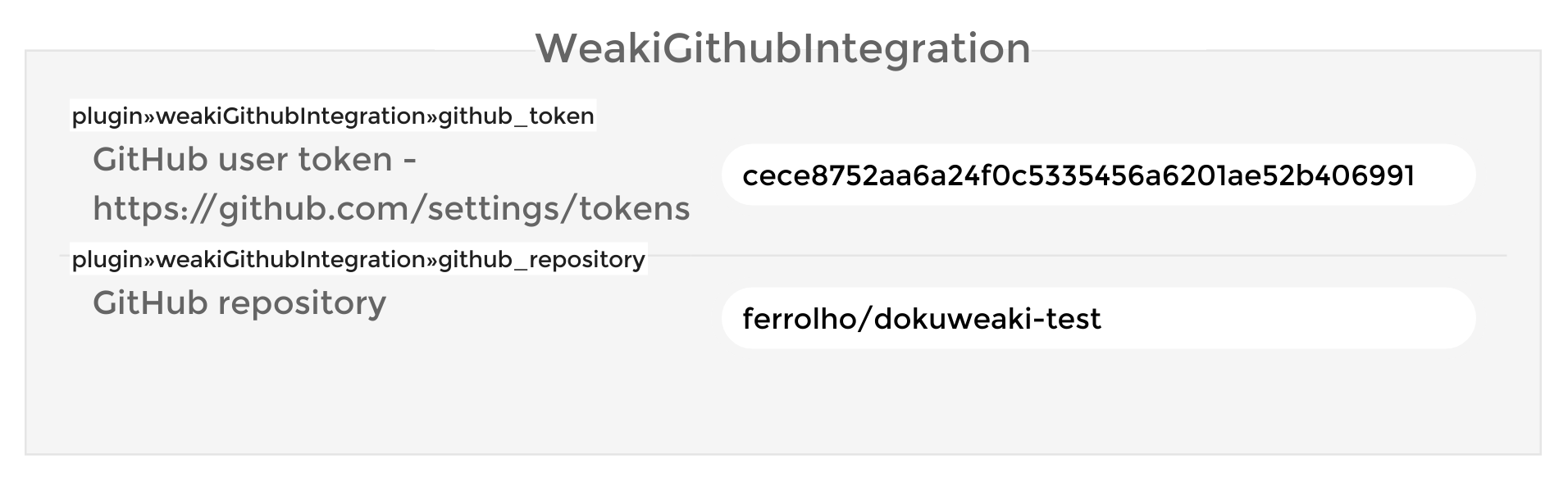 WeakiGithubIntegration settings